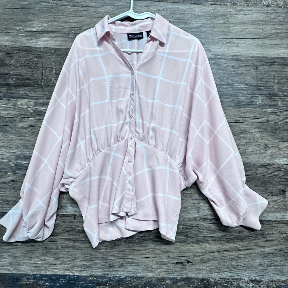 New York & Company Pink Long Sleeve Button Down Blouse